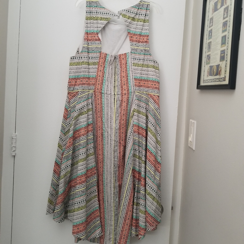 Sleeveless Striped Swing Dress in Coral and White - Picture 2 of 5